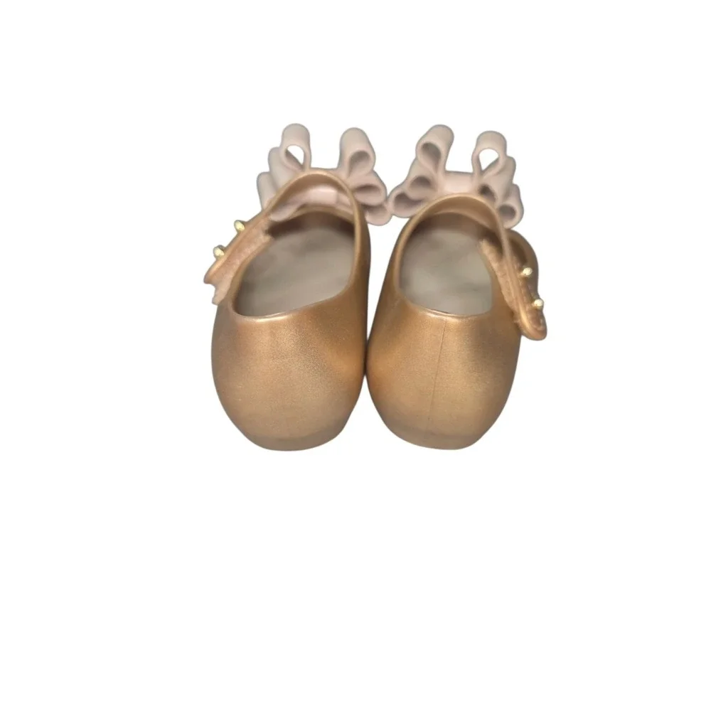 Mini Melissa Gold Bow Mary Jane Flats Girls Size 5 Toddler EU 20/21